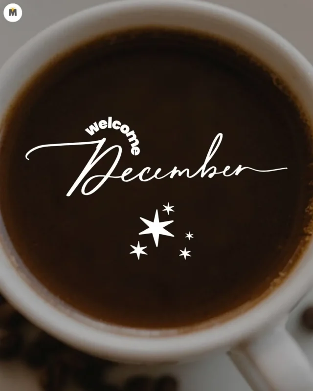 100+ Good Morning December Images ❄️ 3 Close up of a steaming cup of coffee with Welcome December written in elegant white script above accompanied by small star designs creating a cozy festive feel Good Morning December Images