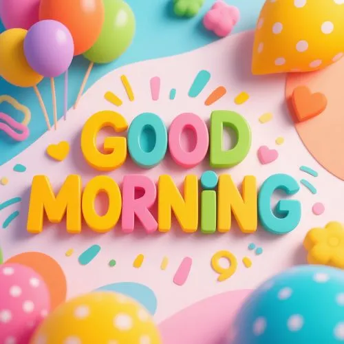 At MorningsLif, Good Morning Wishes, Colorful balloons and ribbons surround the cheerful text Best Blessings on a light background, creating a festive atmosphere.
