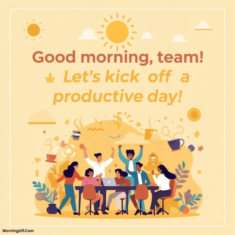 In this positive good morning image with the text of "Good morning, team! Let's kick off a productive day!”