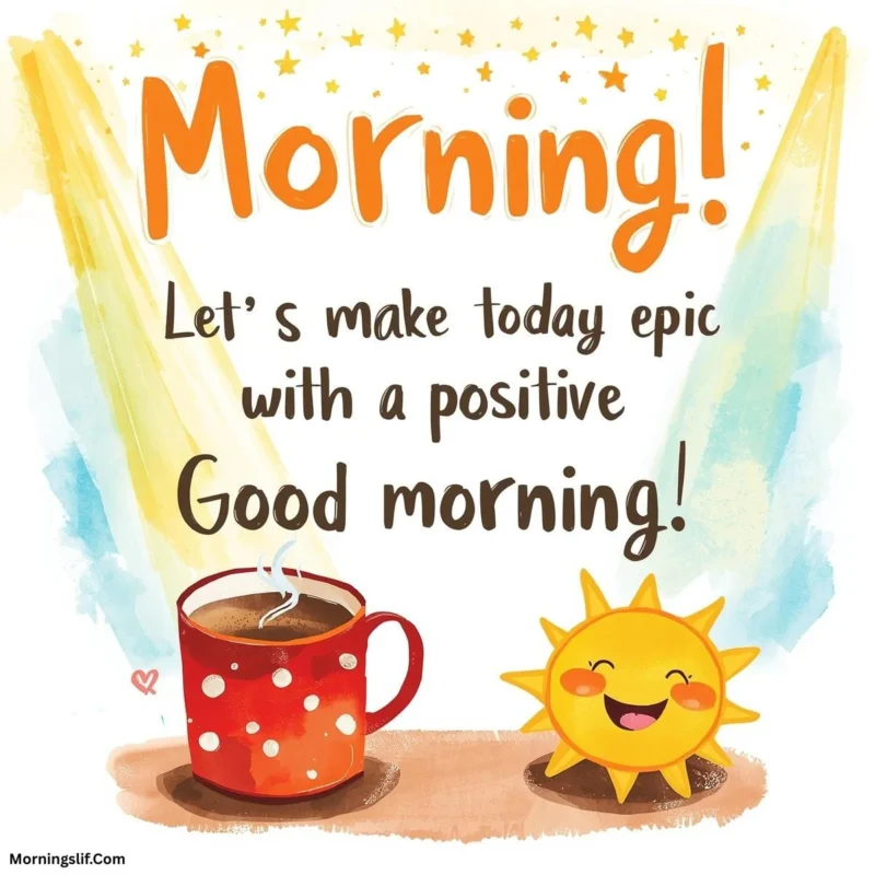 In this positive good morning image with the text of "Morning! Let's make today epic with a positive good morning!”