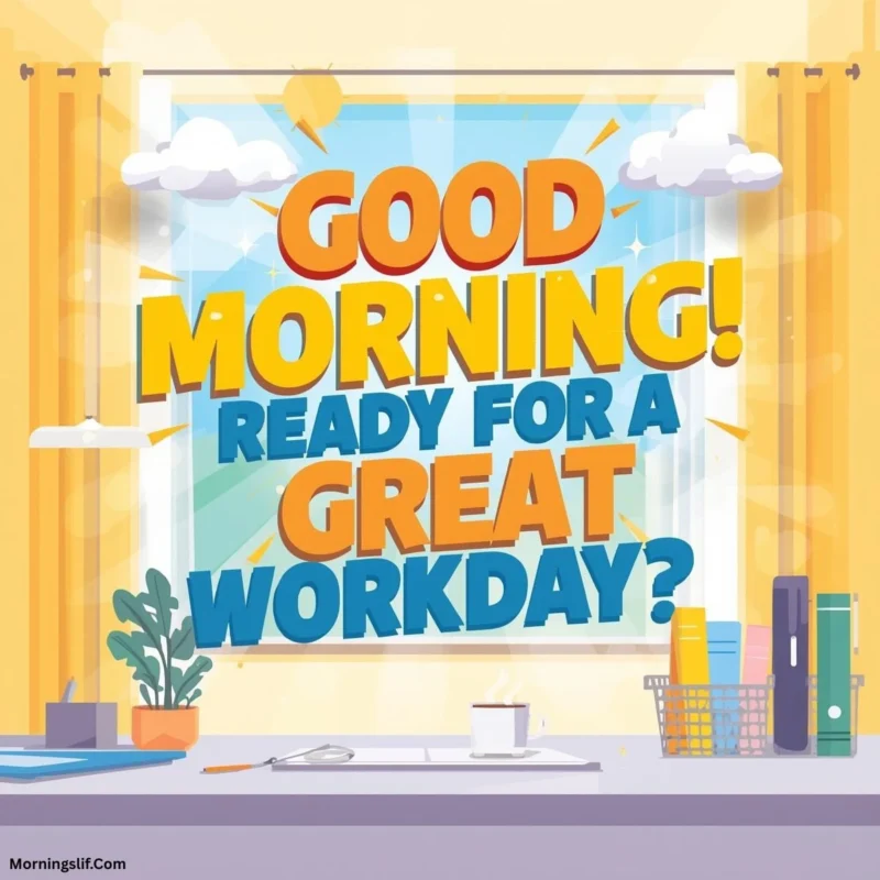 In this positive good morning image with the text of "Good morning! Ready for a great workday?”