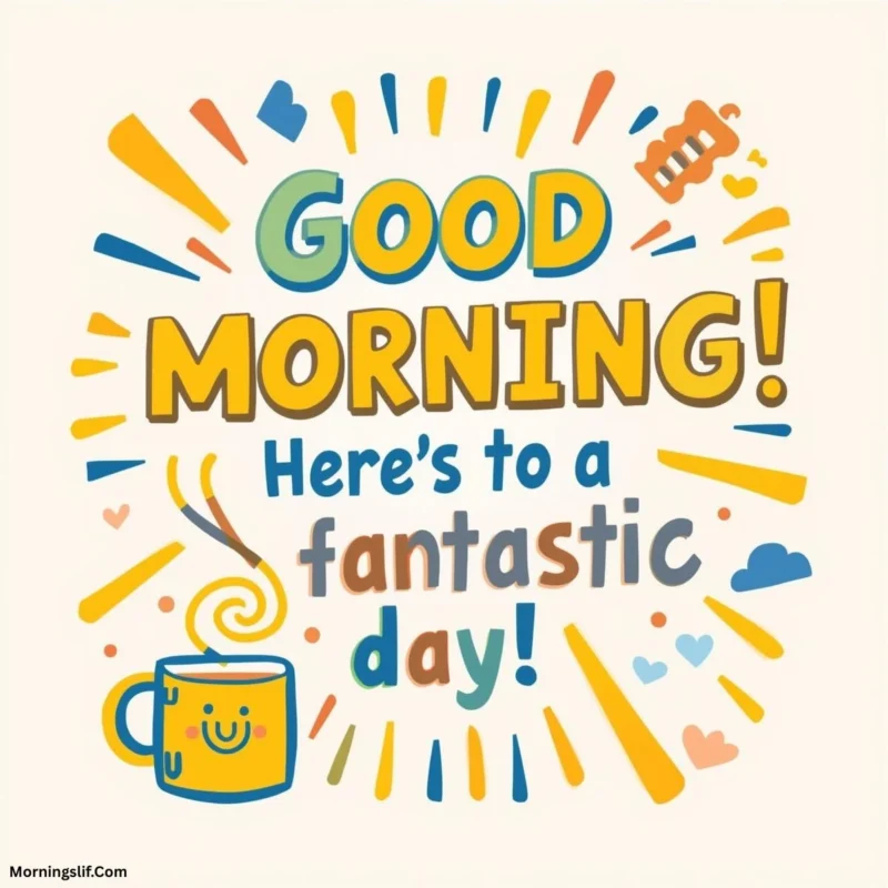 In this positive good morning image with the text of "Good morning! Here's to a fantastic day!”