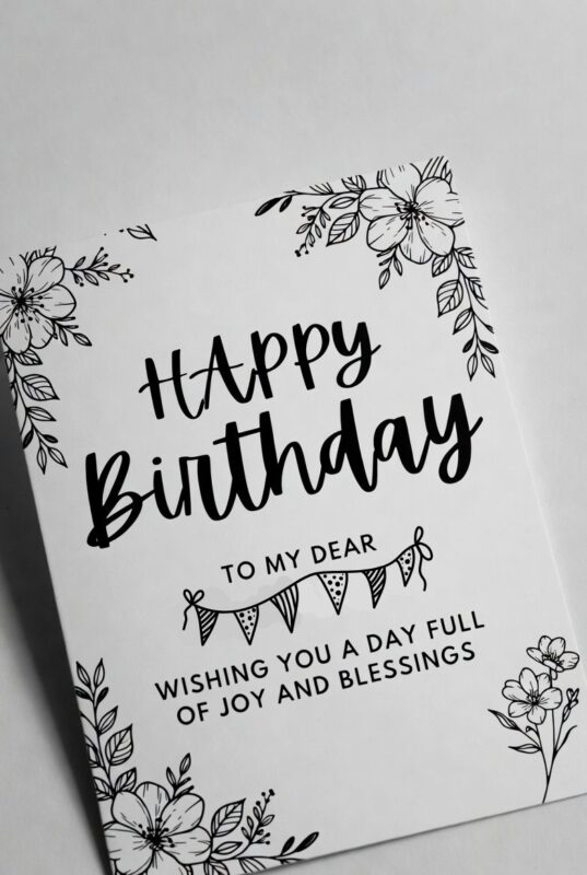 This is happy birthday card Image black and white of 