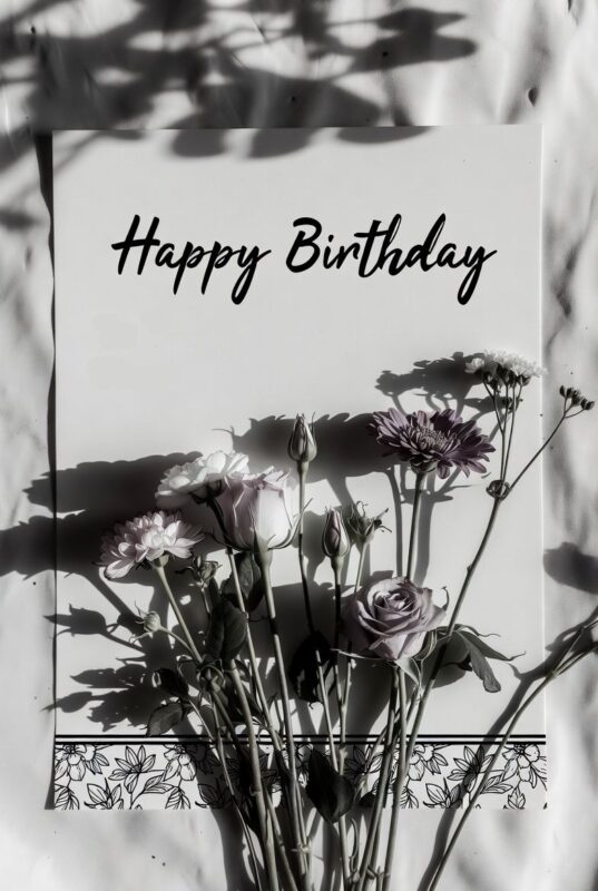 This is happy birthday card Image black and white of 