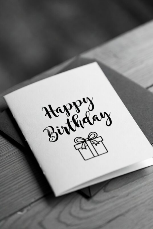 This is happy birthday card Image black and white of 