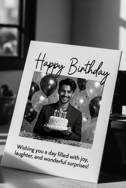 This is happy birthday card Image black and white of 