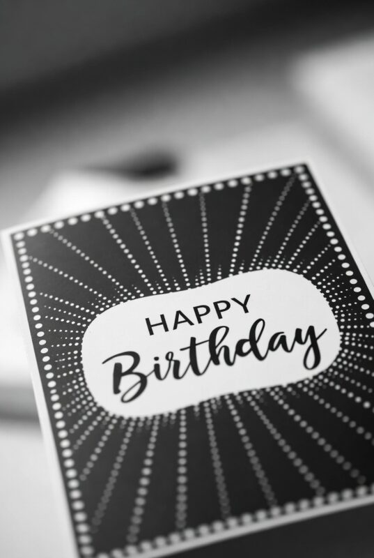 This is happy birthday card Image black and white of 