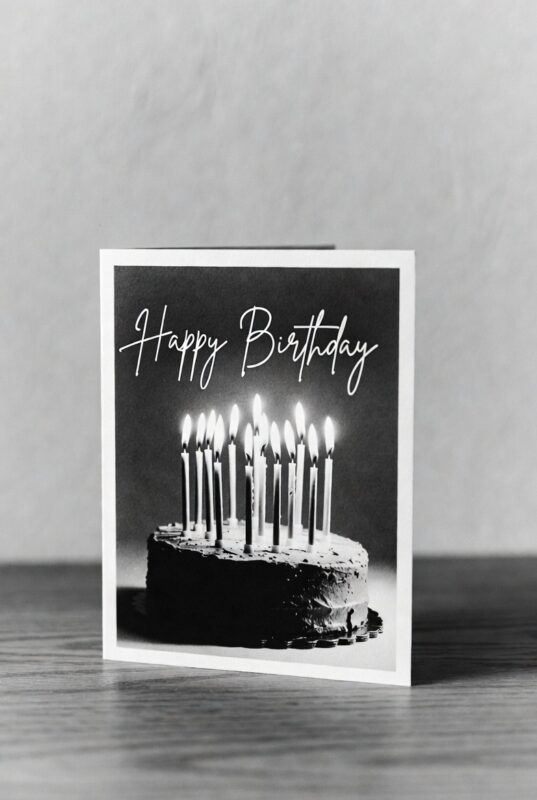 This is happy birthday card Image black and white of 