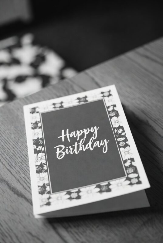 This is happy birthday card Image black and white of 