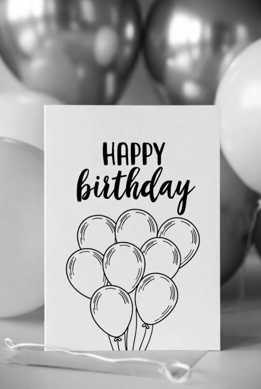 This is happy birthday card Image black and white of 