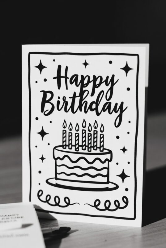 This is happy birthday card Image black and white of 