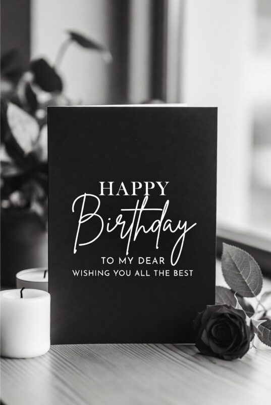 This is happy birthday card Image black and white of 