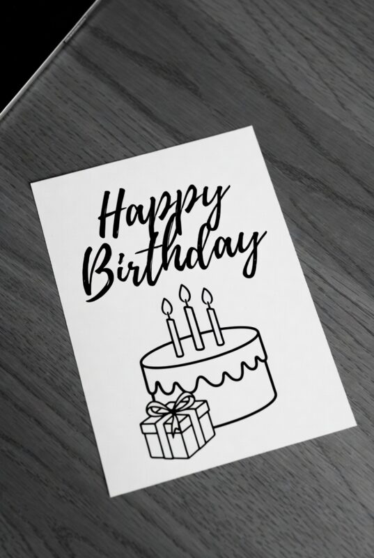 This is happy birthday card Image black and white of 