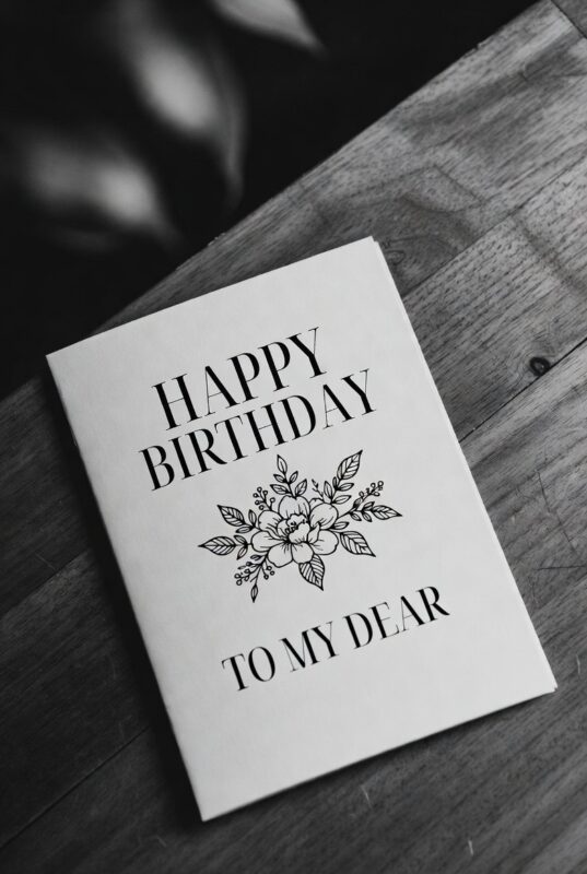 This is happy birthday card Image black and white of 