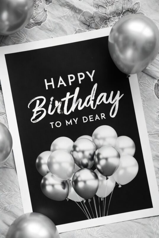 This is happy birthday card Image black and white of 