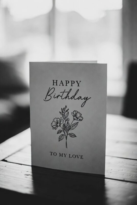 This is happy birthday card Image black and white of 