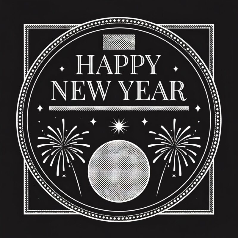 Happy New Year Clipart Black and White