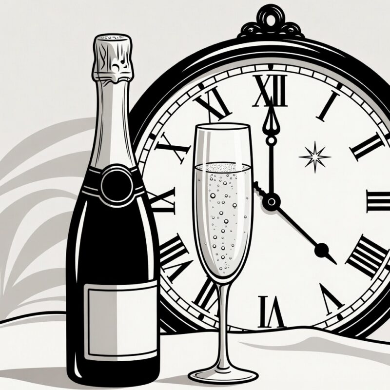 Happy New Year Clipart Black and White