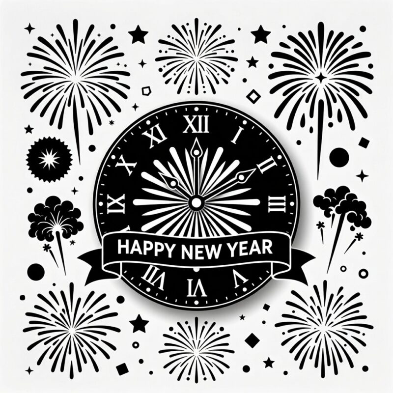 Happy New Year Clipart Black and White