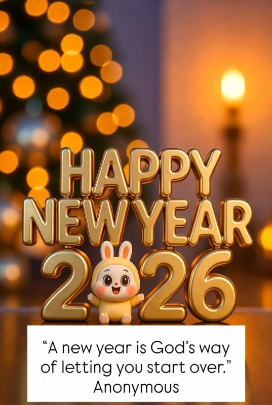 Cute Happy New Year 2026 Image with Quote